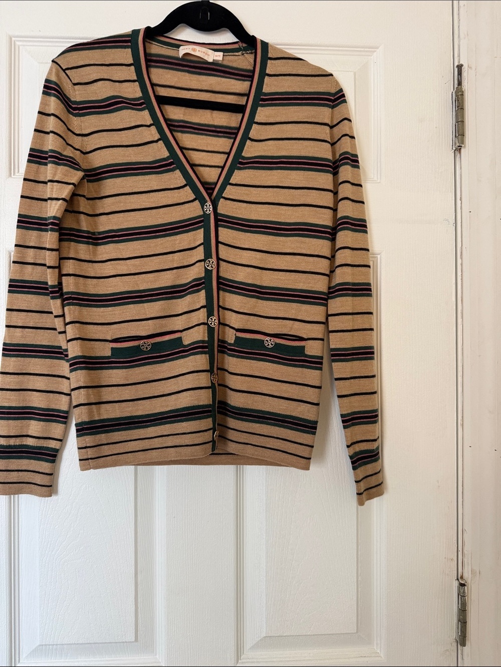 Tory Burch Striped Madeline V-Neck Cardigan size XS
